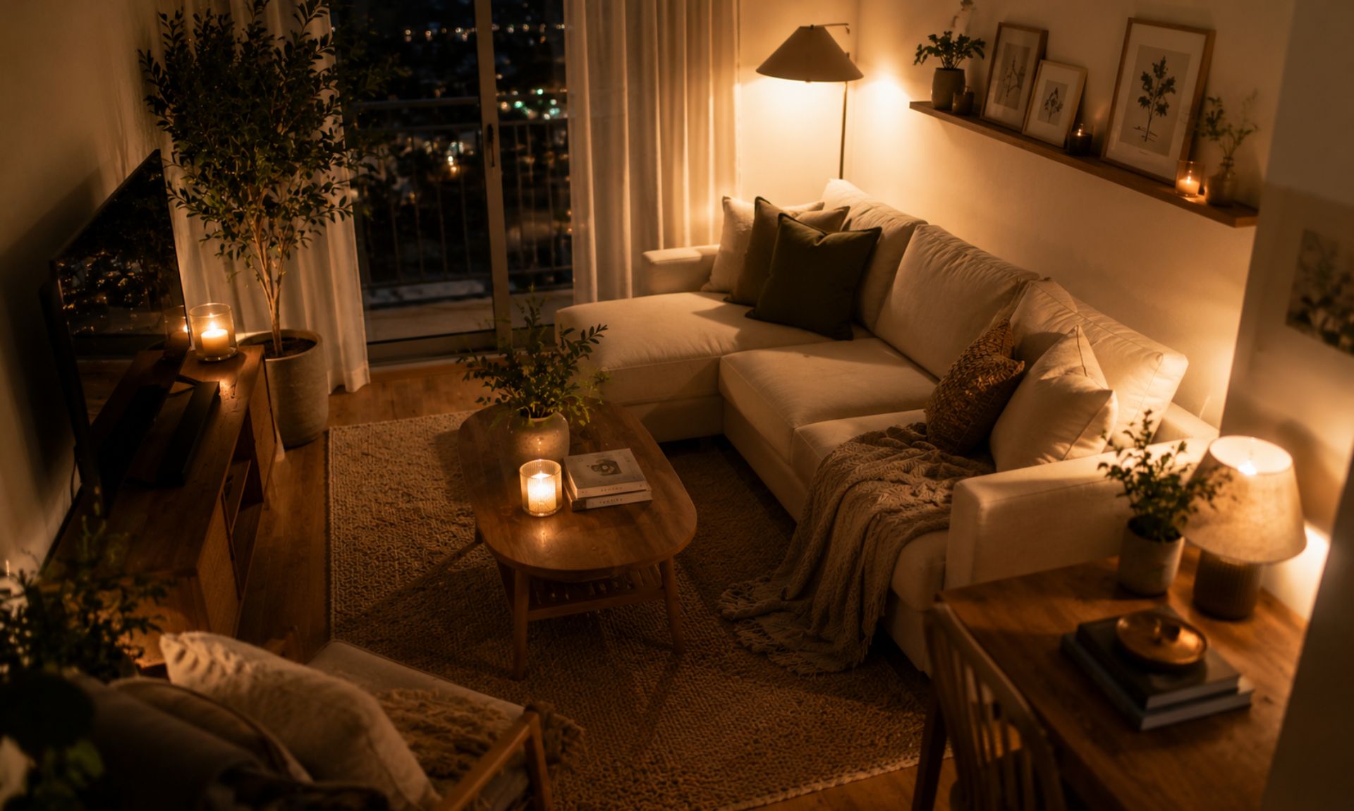 budget friendly living room decor for small apartments with sheer curtains, floor lamp and mirror